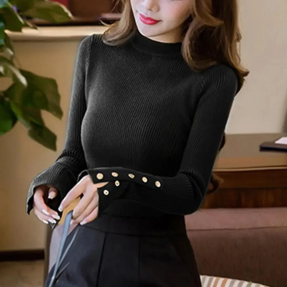 Chic Korean Office Lady Sexy Basic Knitted Sweater