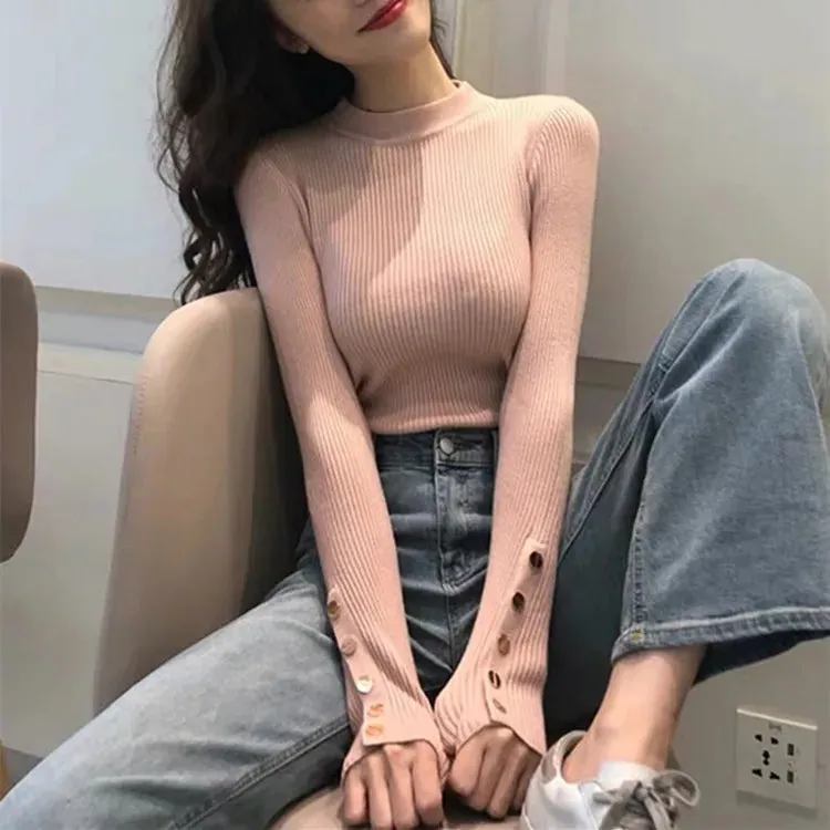 Chic Korean Office Lady Sexy Basic Knitted Sweater