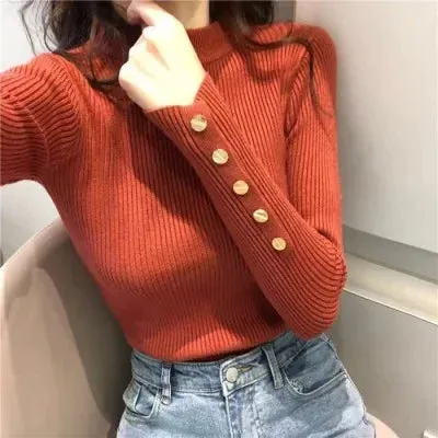 Chic Korean Office Lady Sexy Basic Knitted Sweater