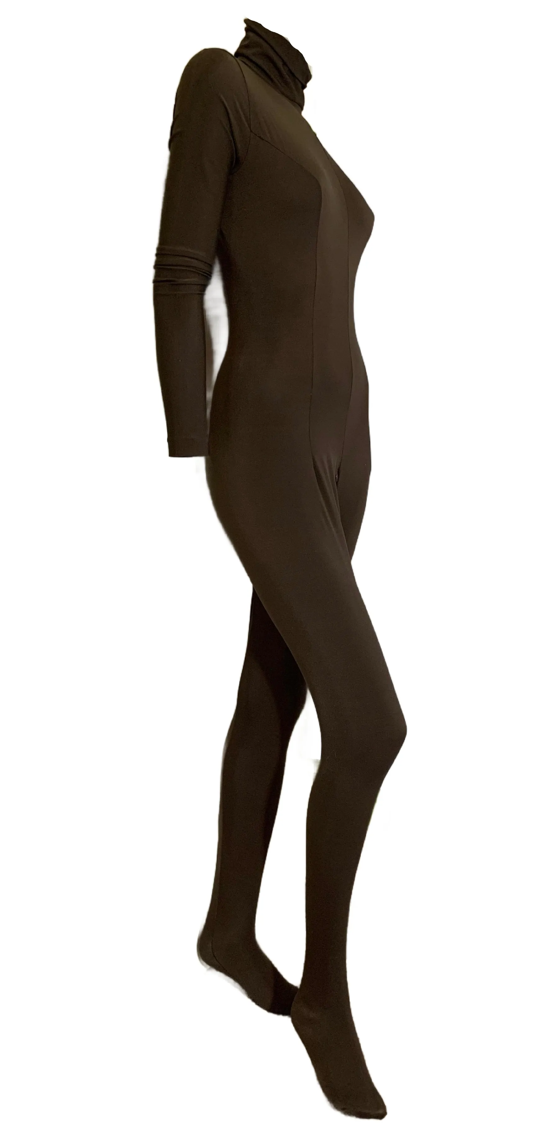 Cocoa Brown High Collar Long Sleeved Full Body Catsuit circa 1960s