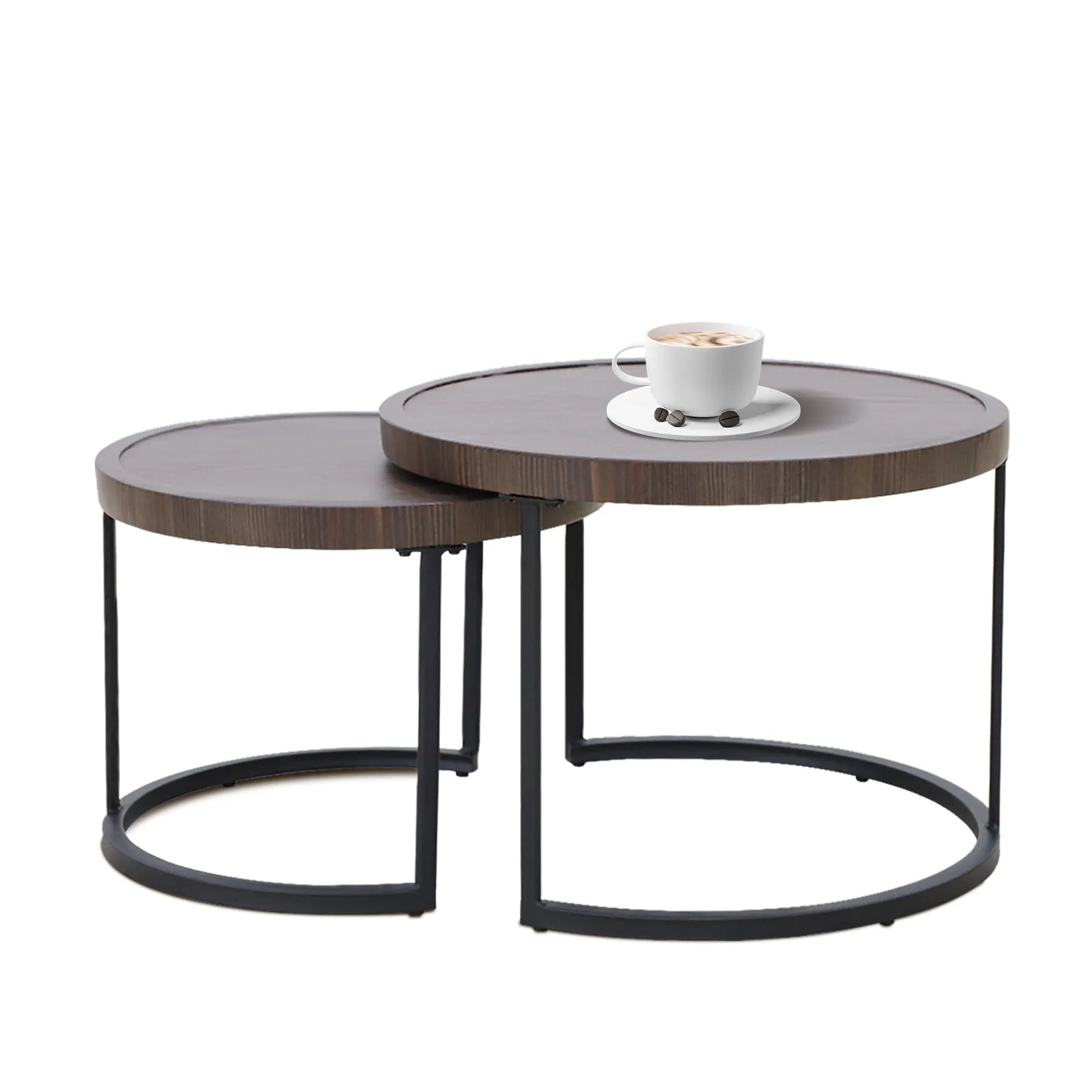 COOS BAY Ourdoor Modern Nesting Coffee Tables Set of 2, Beige/Blue