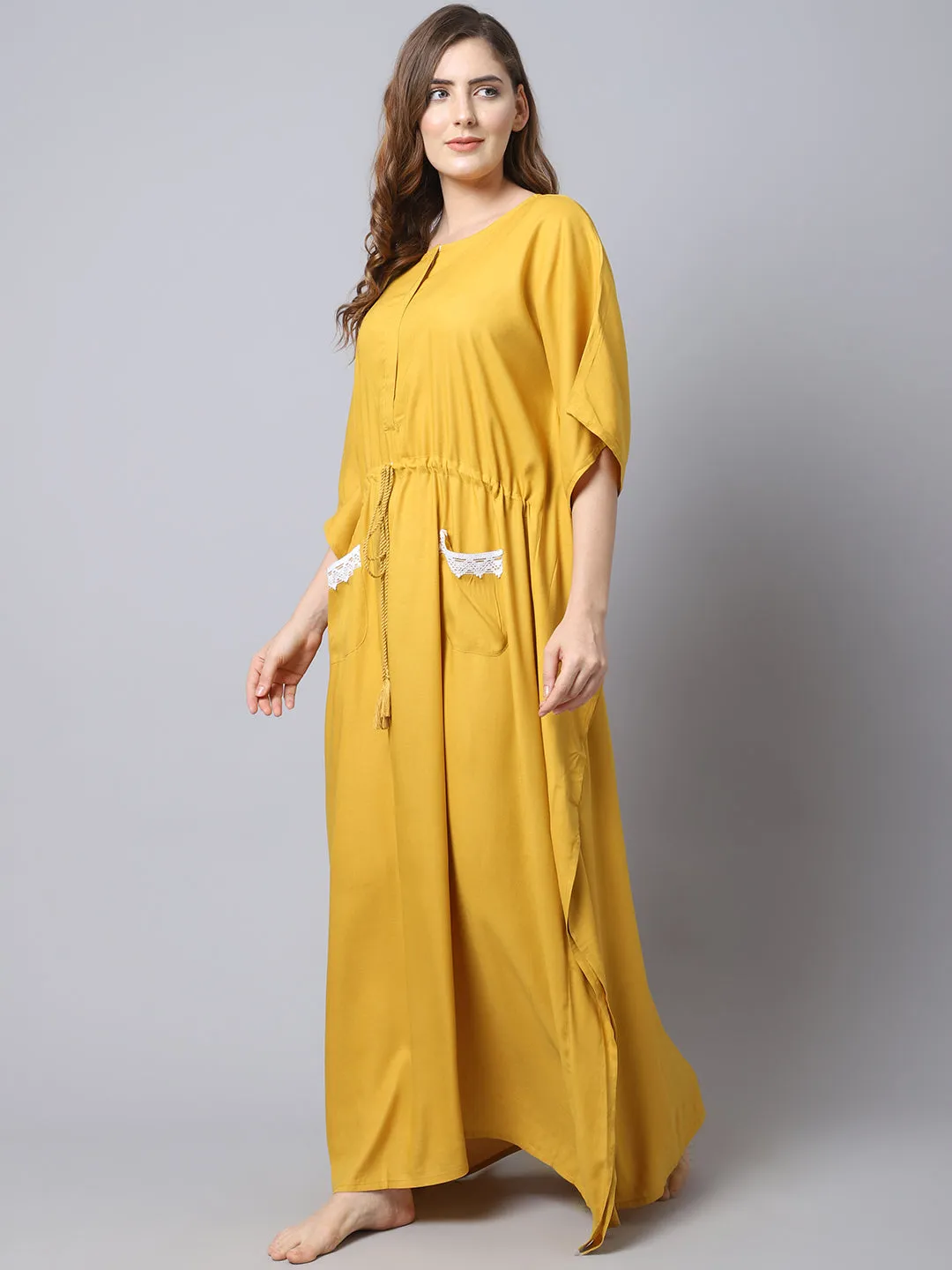 Cotton Solid Pre And Post Maternity Kaftan - Yellow