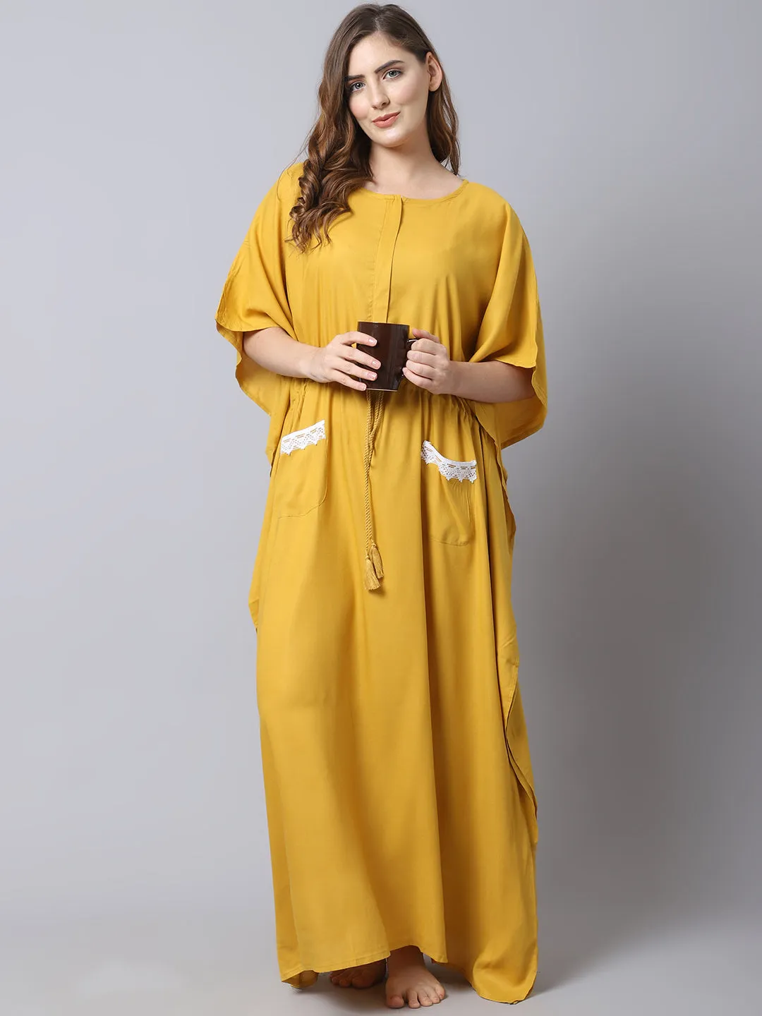 Cotton Solid Pre And Post Maternity Kaftan - Yellow