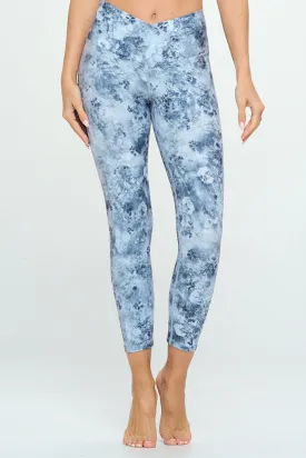 Cristina - Grey Floral Bluish Cross Over 7/8 Legging (High - Waist)