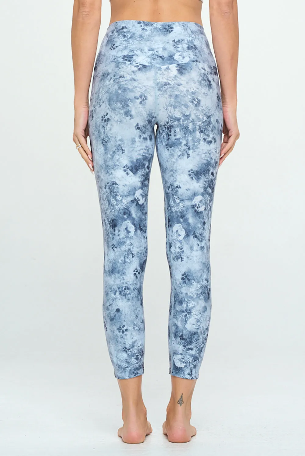 Cristina - Grey Floral Bluish Cross Over 7/8 Legging (High - Waist)