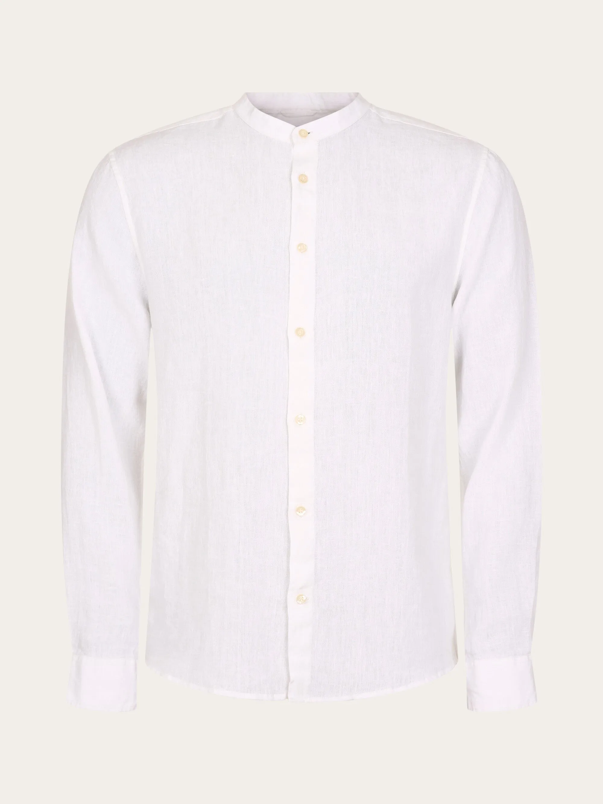 Custom fit linen stand collar shirt - Bright White