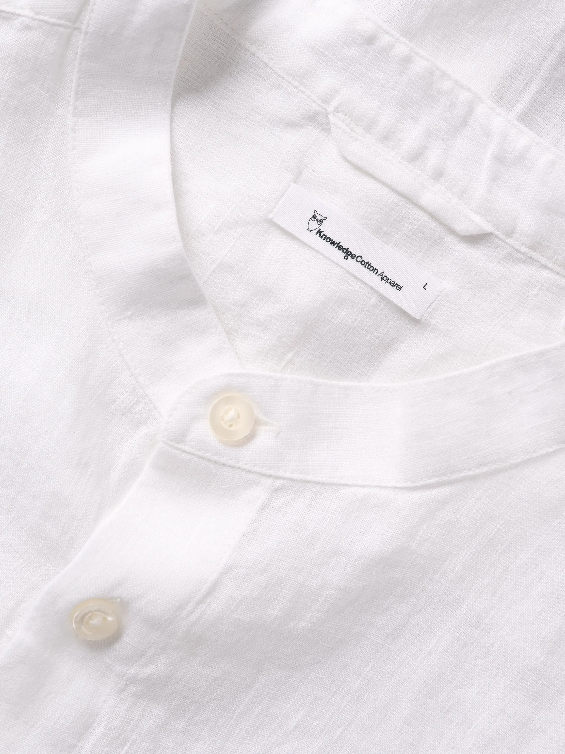 Custom fit linen stand collar shirt - Bright White