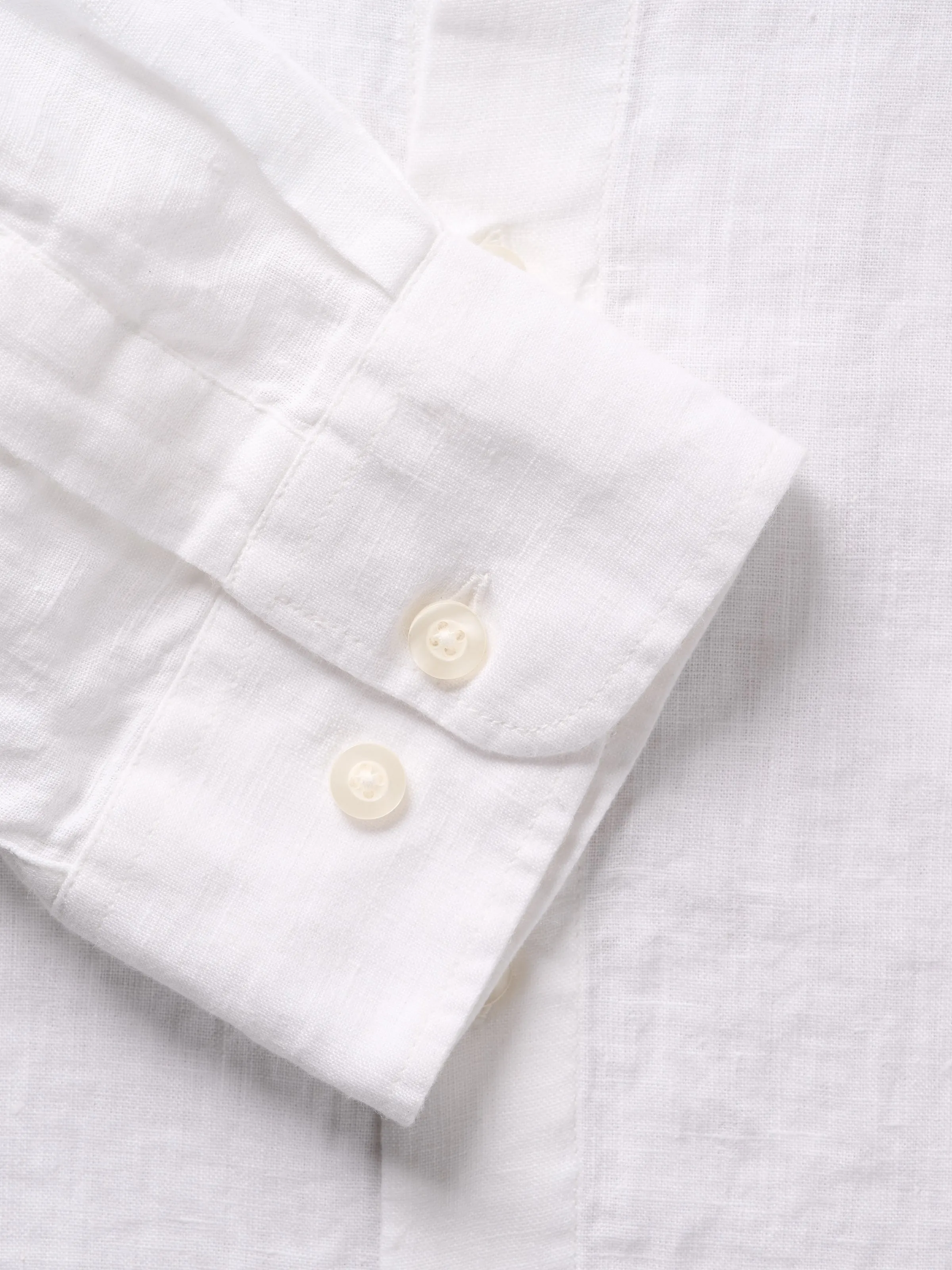 Custom fit linen stand collar shirt - Bright White