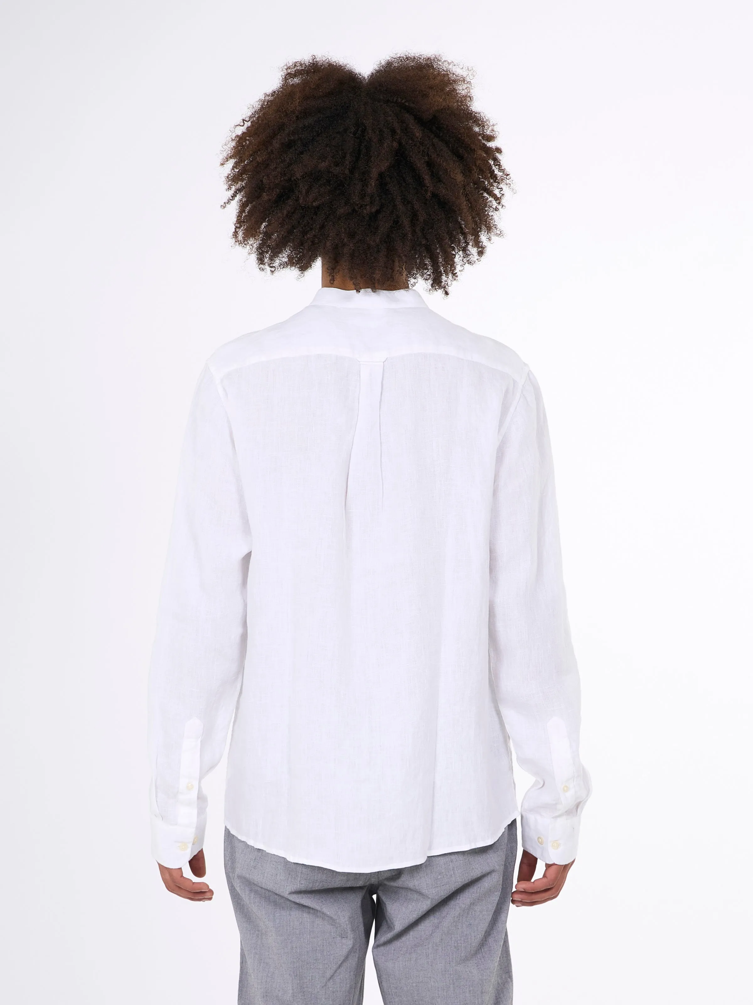 Custom fit linen stand collar shirt - Bright White