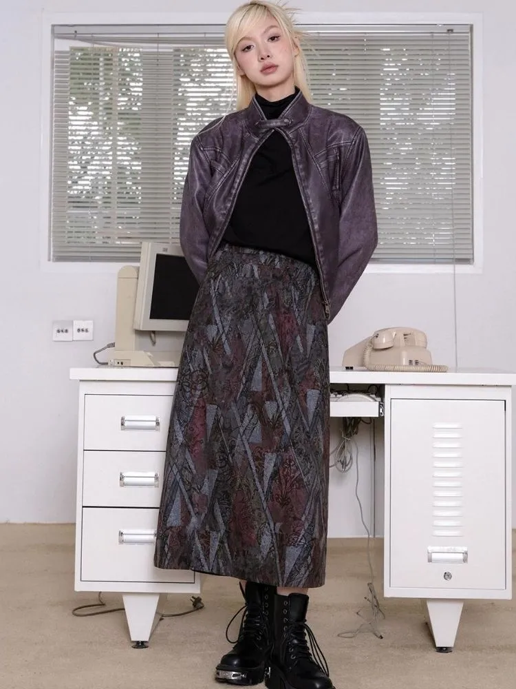 Dark purple gray long skirt【s0000003696】