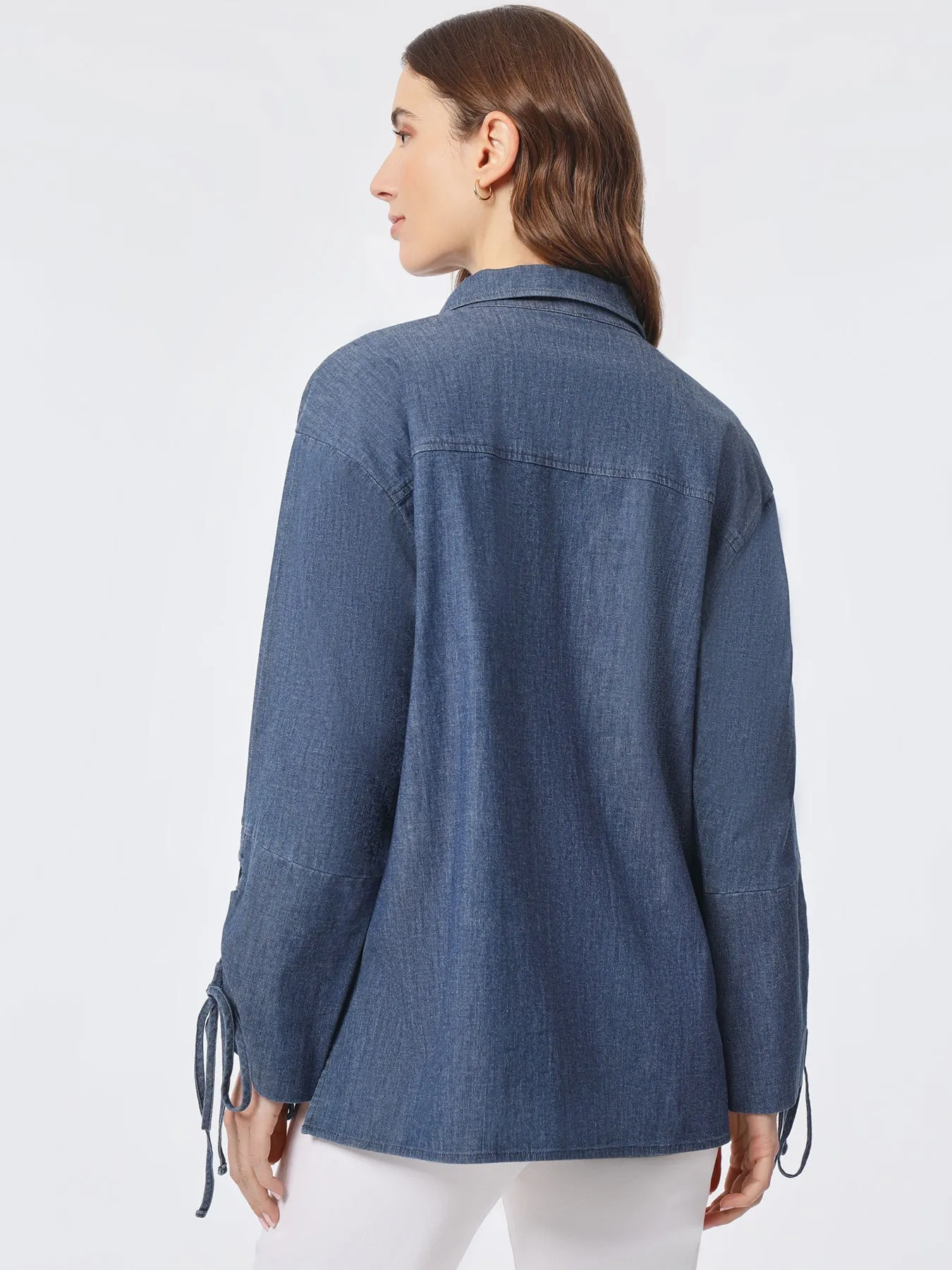 Denim Detail Sleeves Button-Front Shirt