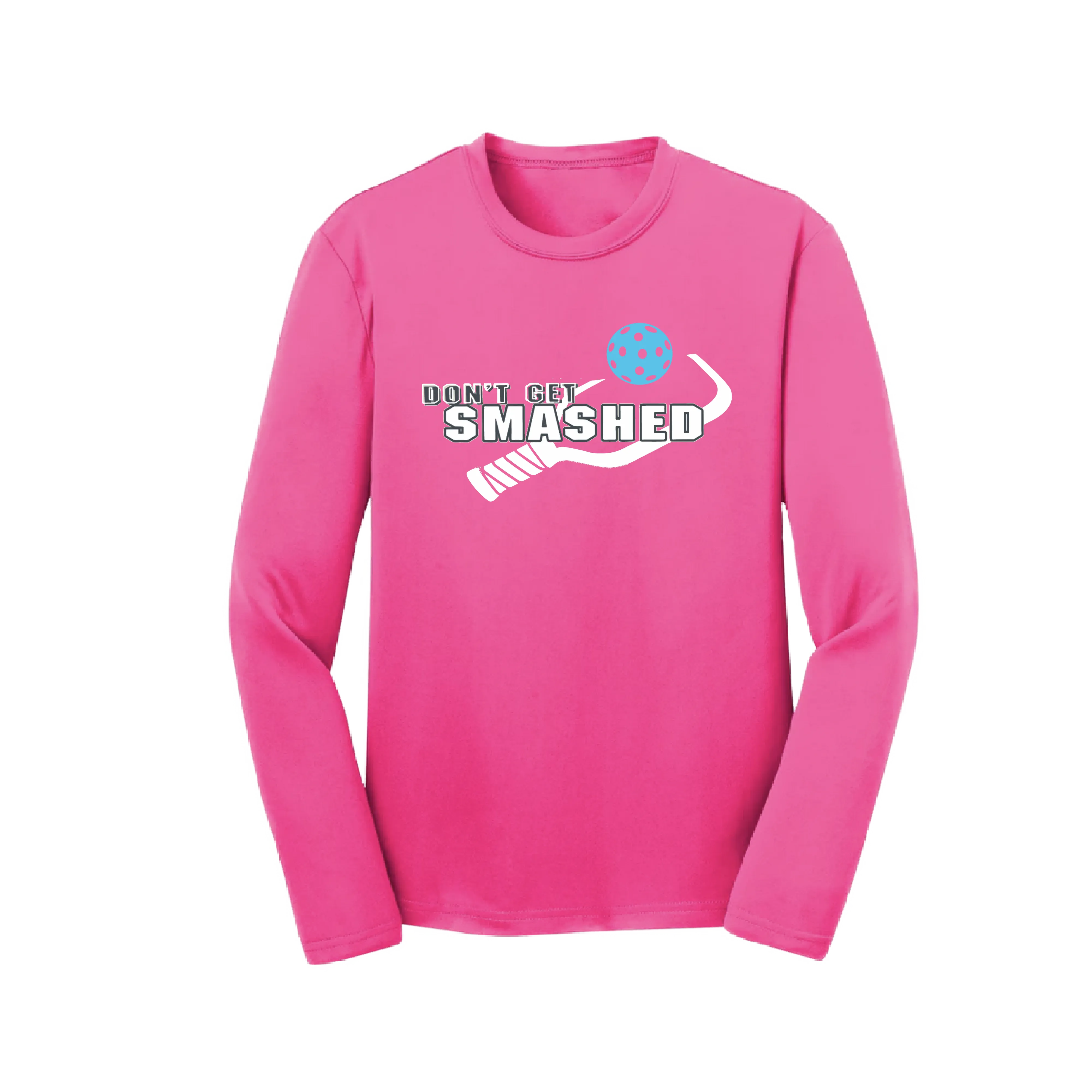 Don't Get Smashed (Cyan Orange Pink Pickleball Colors) | Youth Long Sleeve Athletic Shirt | 100% Polyester