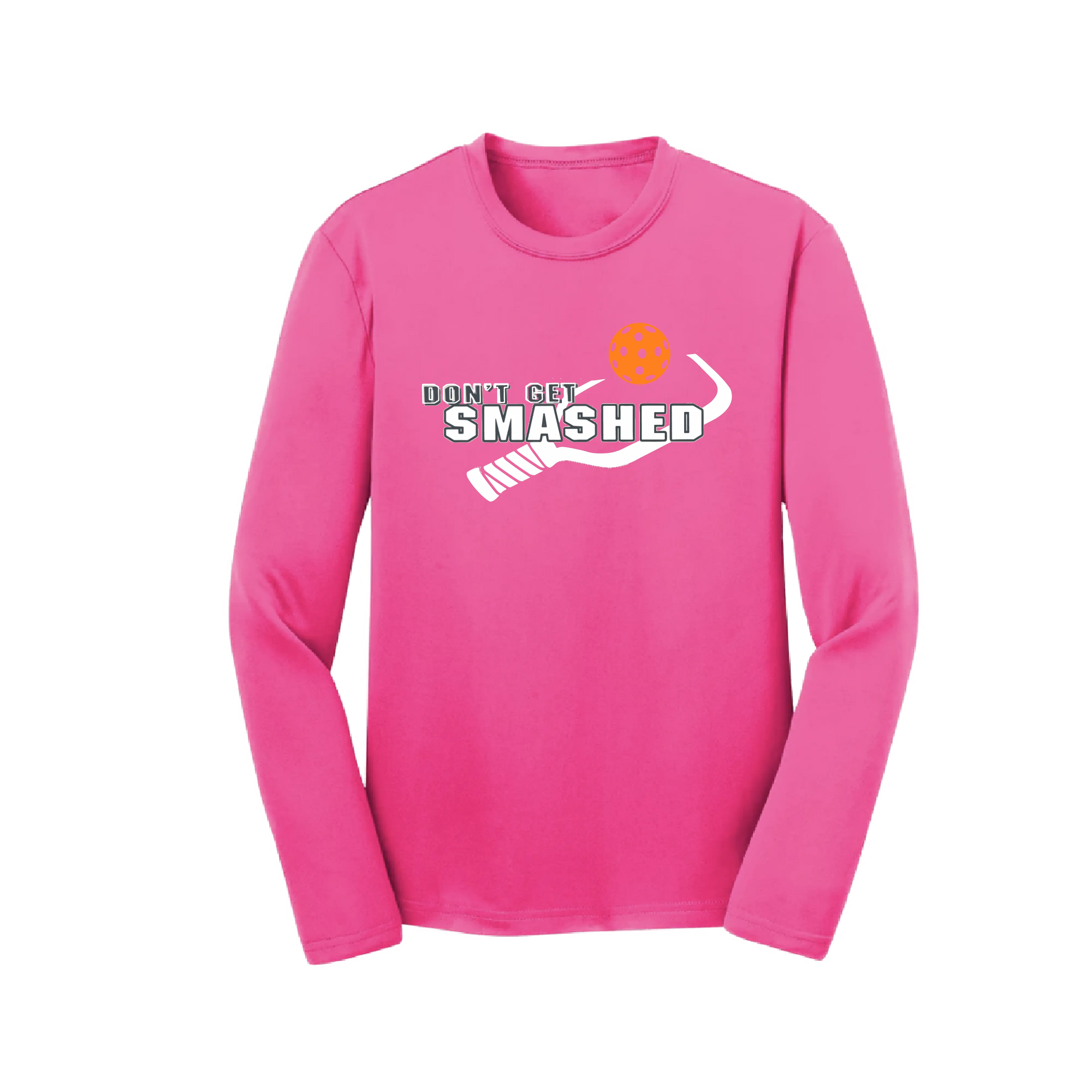 Don't Get Smashed (Cyan Orange Pink Pickleball Colors) | Youth Long Sleeve Athletic Shirt | 100% Polyester