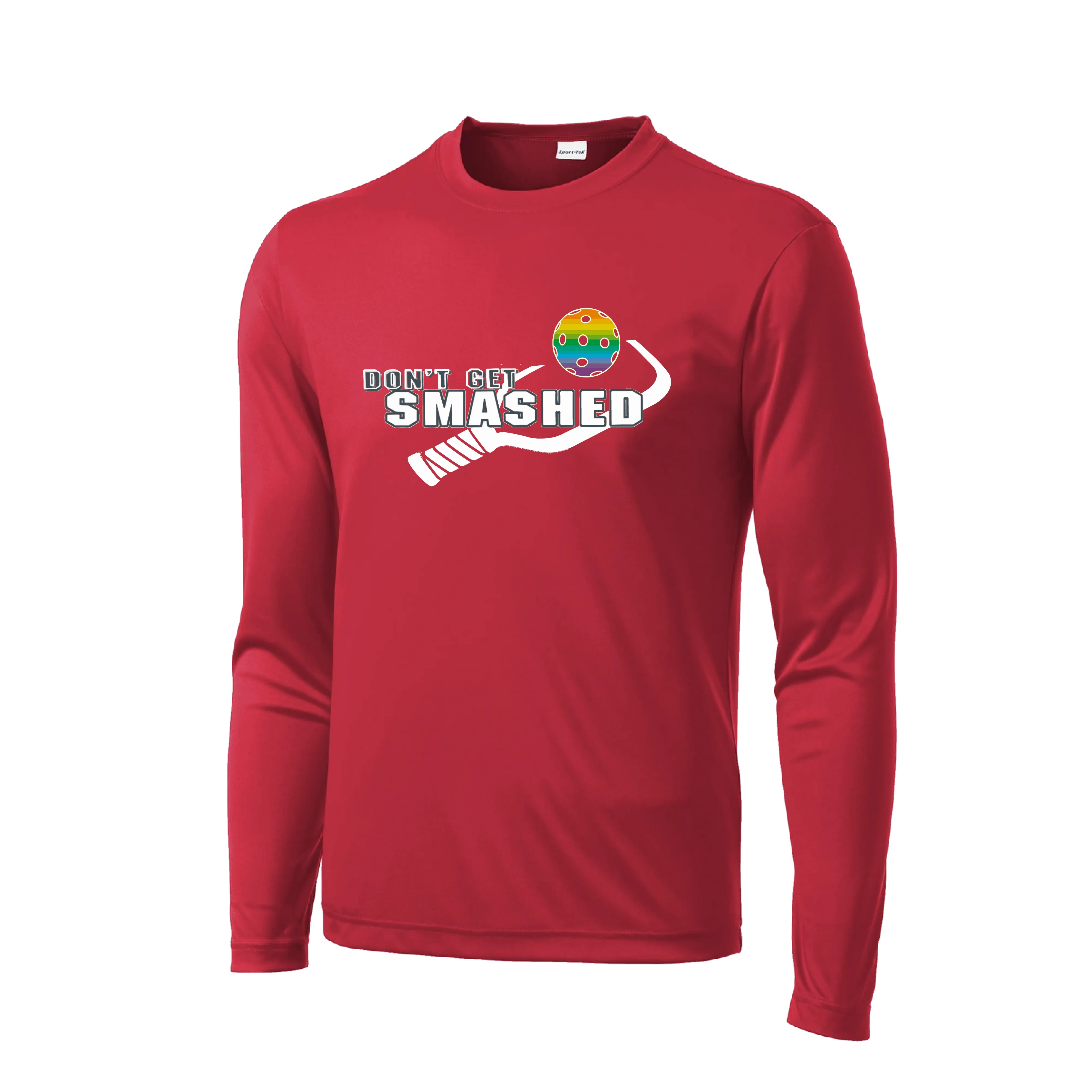 Don't Get Smashed With Pickleballs (Rainbow Green Red) Customizable | Men's Long Sleeve Athletic Shirt | 100% Polyester