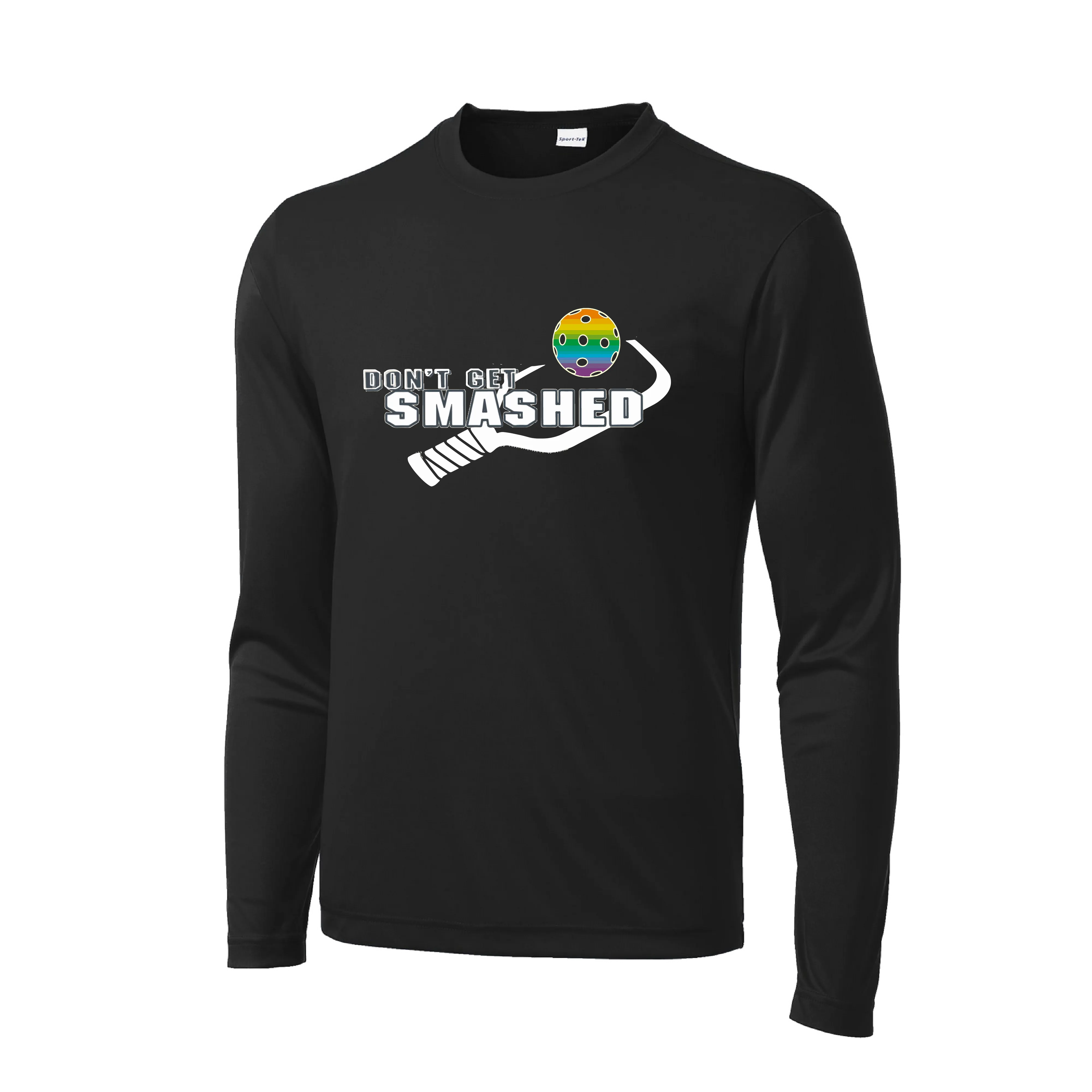 Don't Get Smashed With Pickleballs (Rainbow Green Red) Customizable | Men's Long Sleeve Athletic Shirt | 100% Polyester