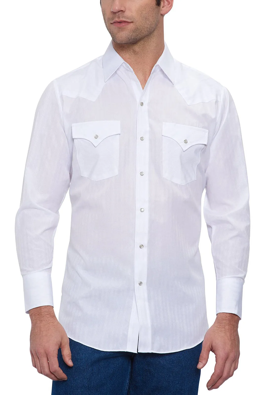 Ely Cattleman Men's White Long Sleeve Solid Tone on Tone Western Snap Shirt