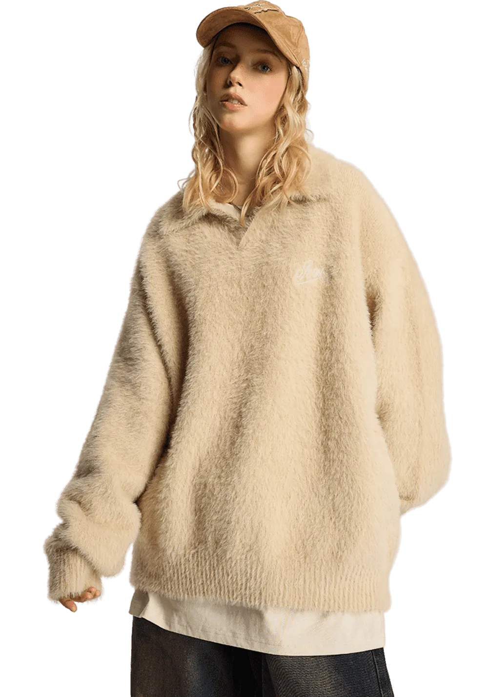 Faux Mink Embroidered Knitted Sweater