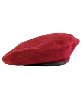 Faux Suede Burgundy Beret Cap Hat With Faux Leather Band