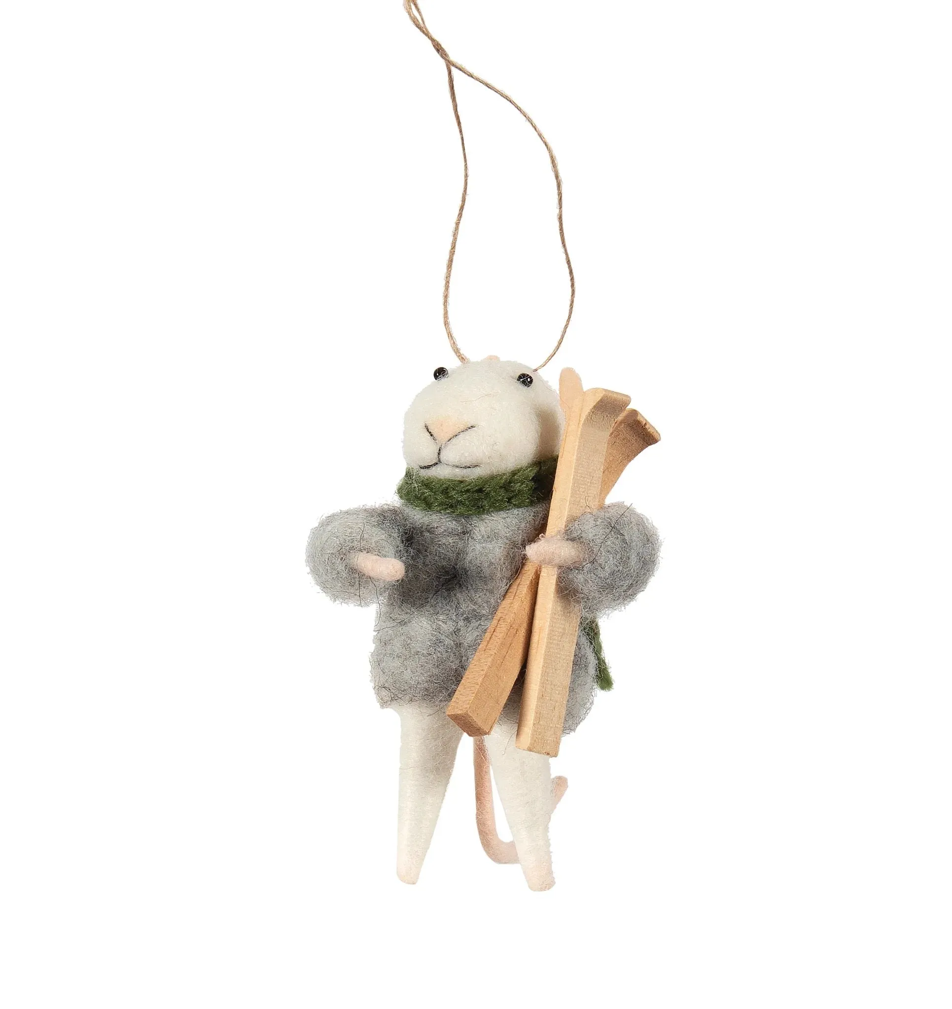 Felt Mouse Holding Skiis Ornament