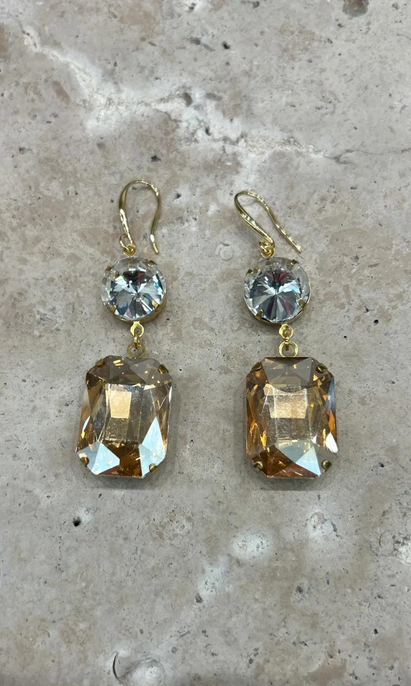 Fleur Champagne Two Drop Hook Earrings