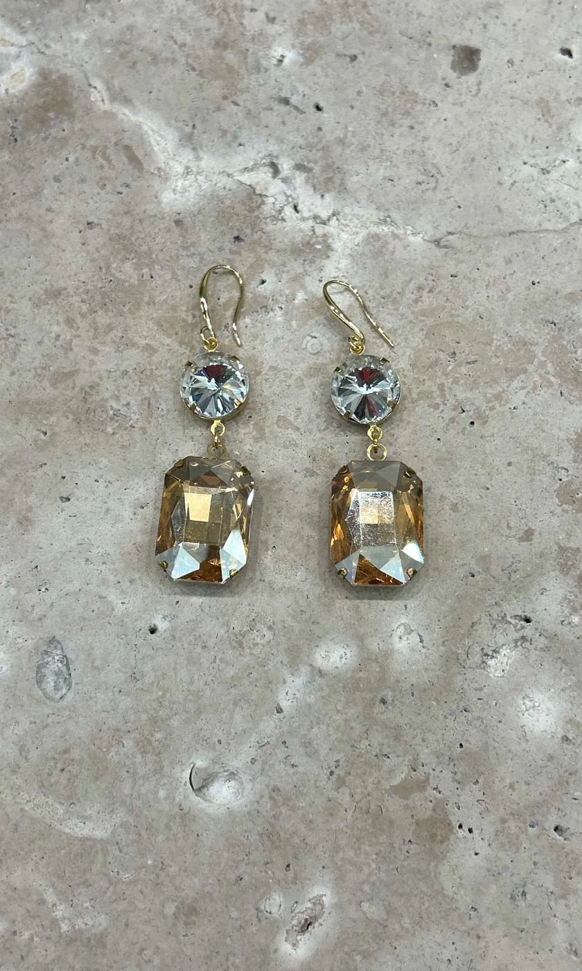 Fleur Champagne Two Drop Hook Earrings