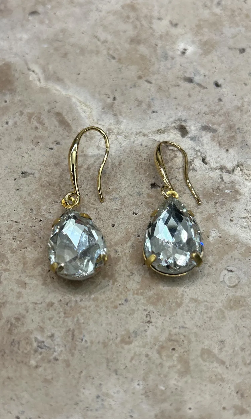 Fleur Clear Crystal Teardrop Hook Earrings