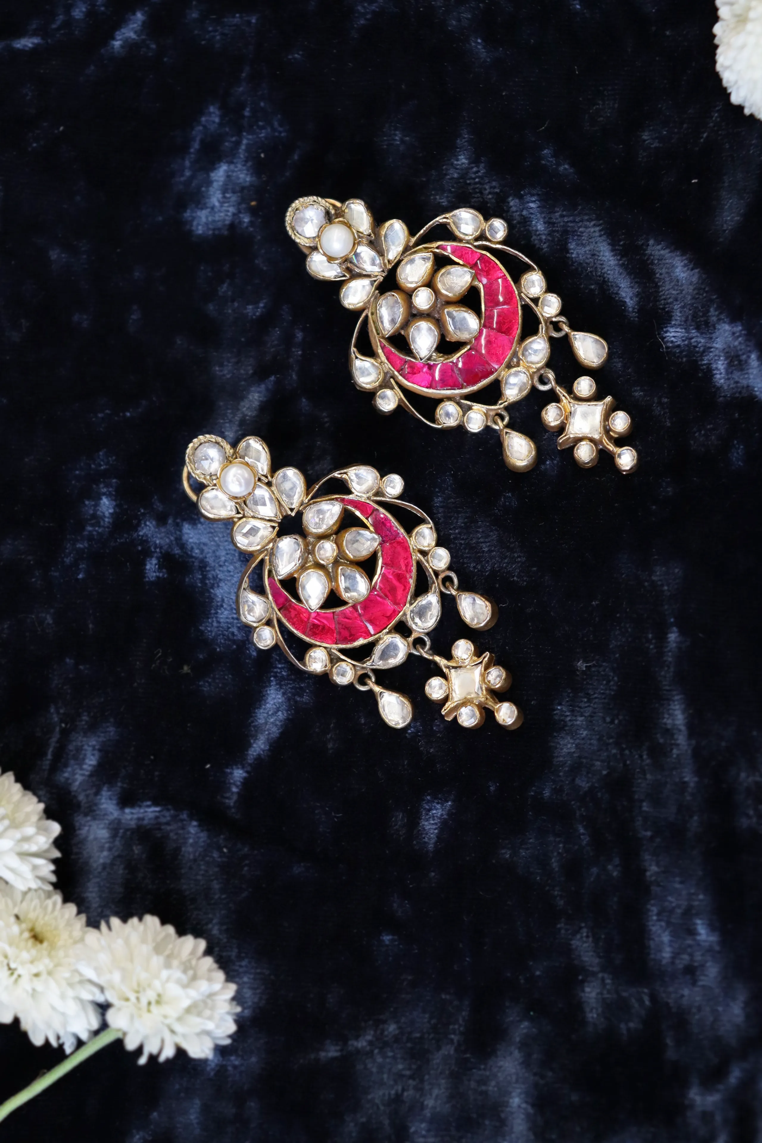 Floral Pink Polki Earrings