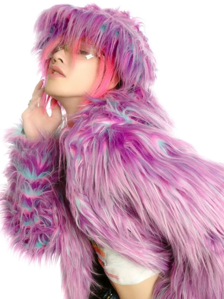 Fur hooded long coat and hat【s0000004452】