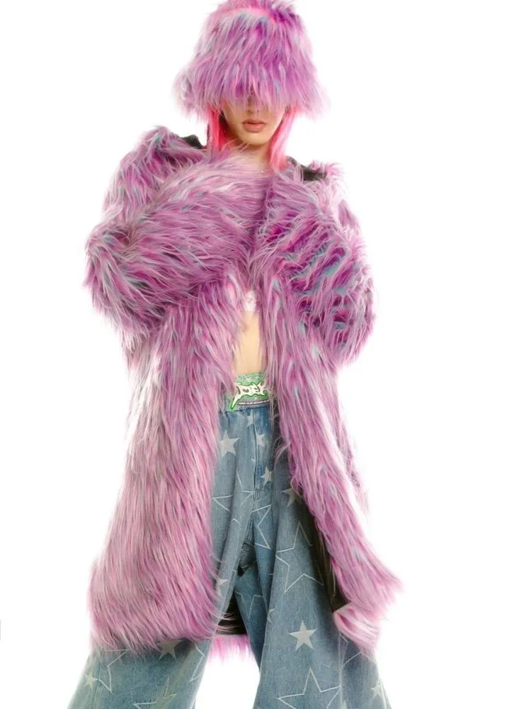 Fur hooded long coat and hat【s0000004452】