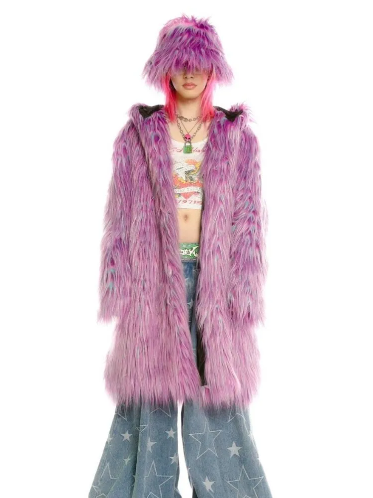 Fur hooded long coat and hat【s0000004452】