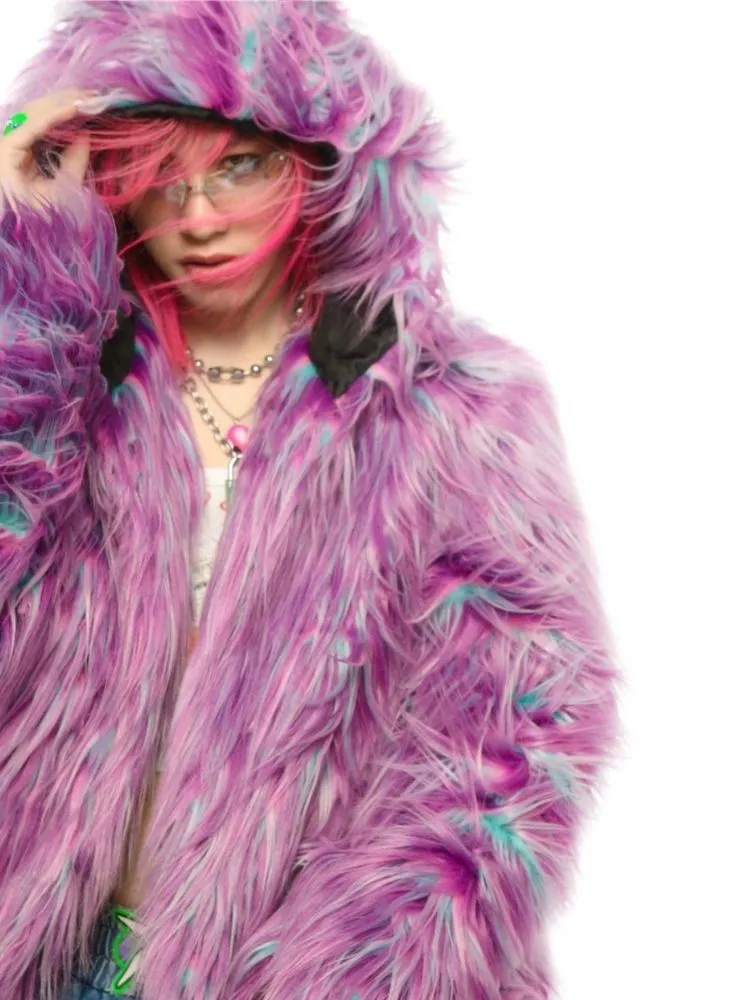 Fur hooded long coat and hat【s0000004452】