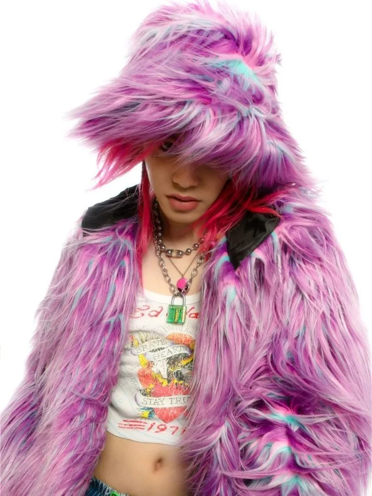 Fur hooded long coat and hat【s0000004452】