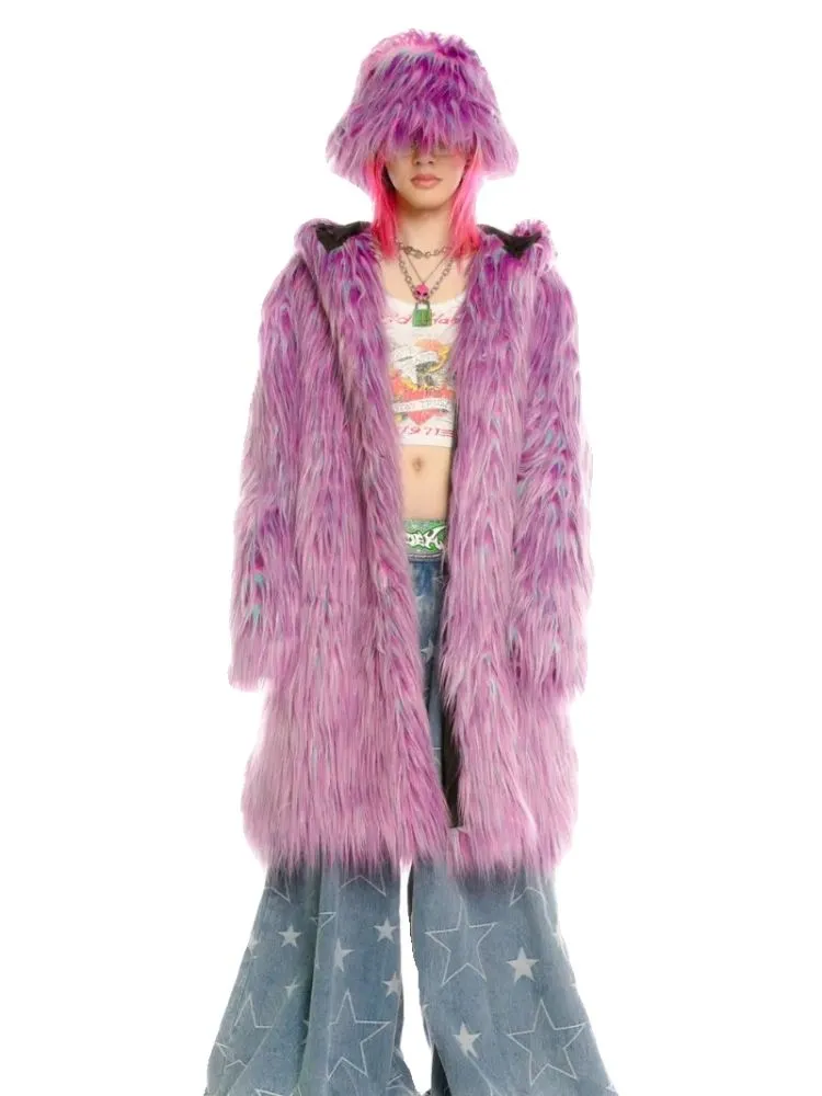 Fur hooded long coat and hat【s0000004452】