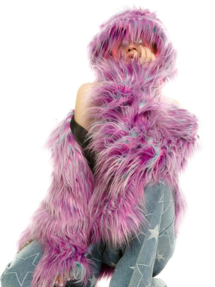 Fur hooded long coat and hat【s0000004452】