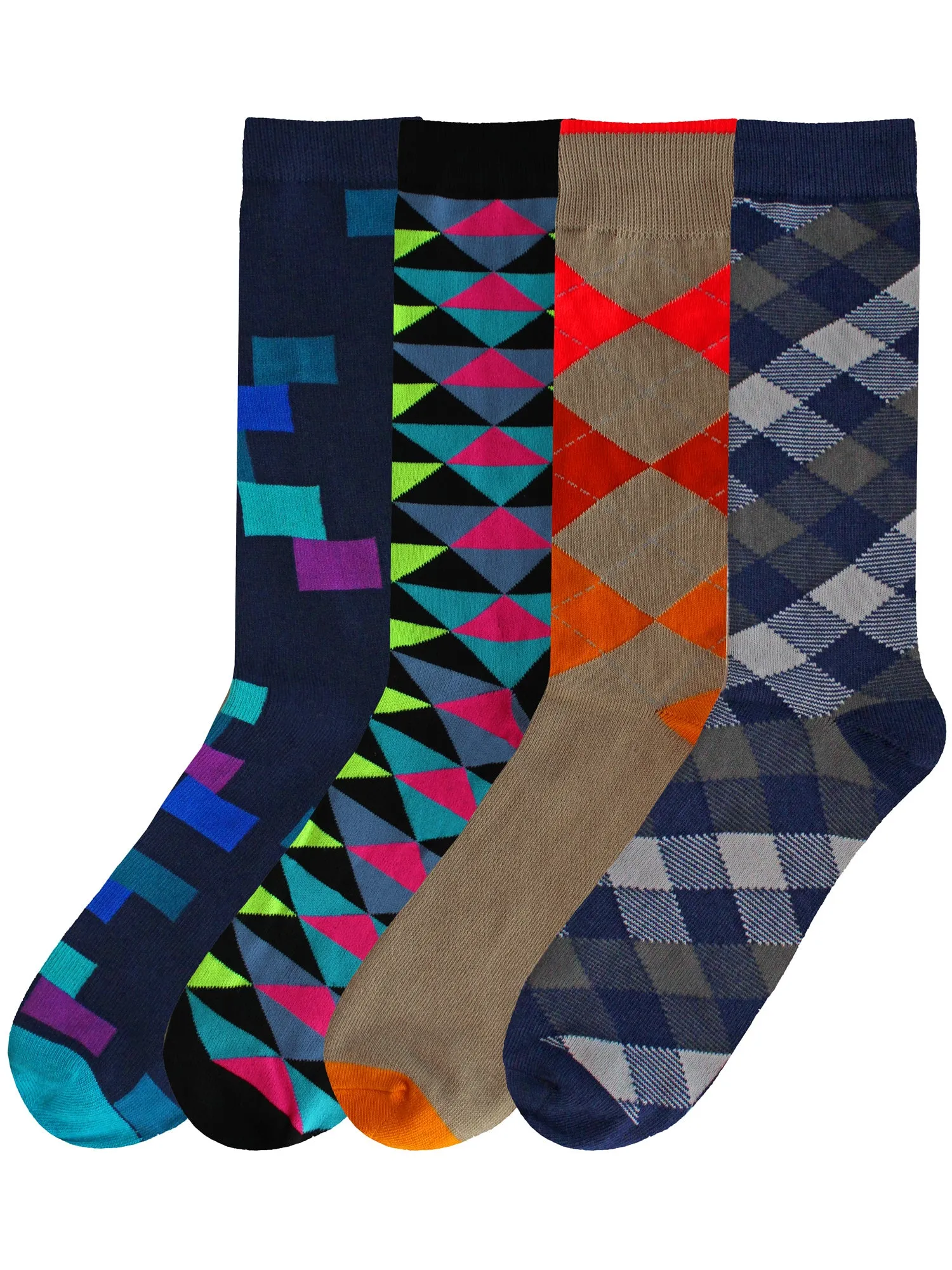 Geometric & Argyle Colorful Mens Combo 4-Pack Dress Socks