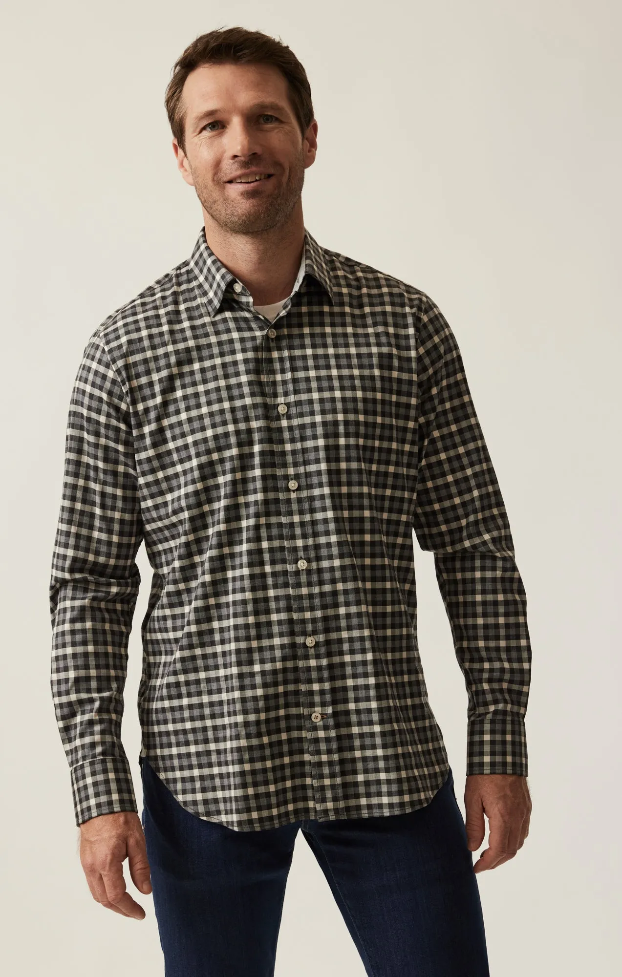 Gingham Shirt In Grey Melange