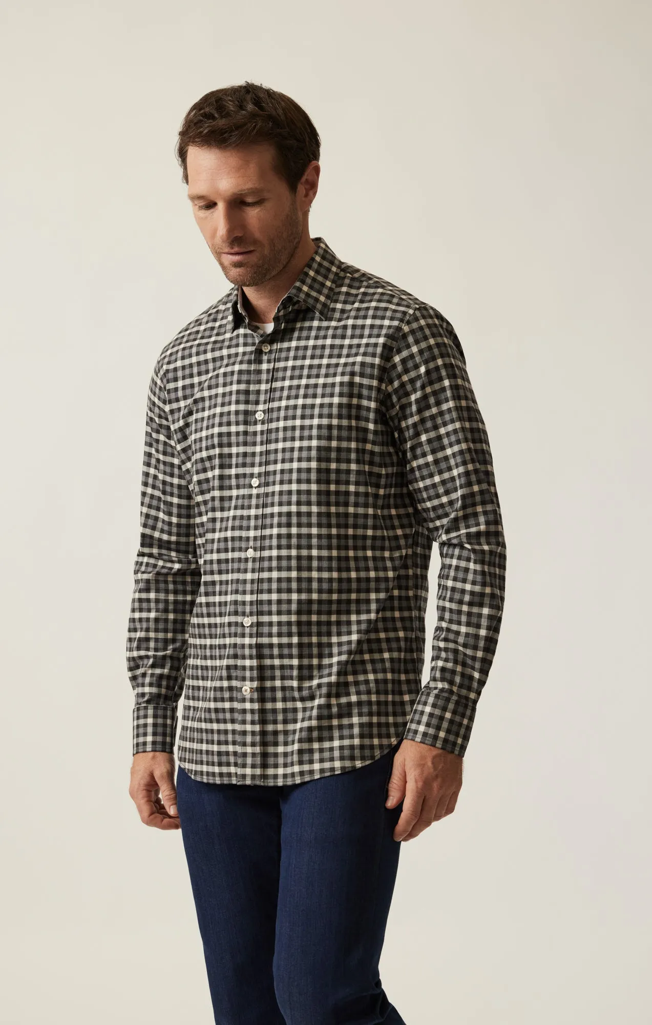 Gingham Shirt In Grey Melange