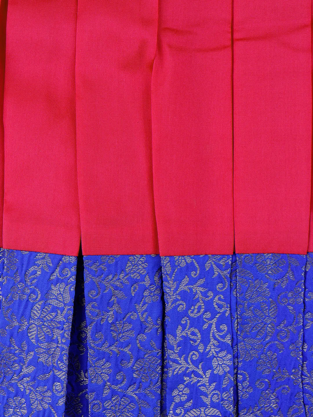 Girls Elegant Pattu Pavadai set Cherry with Royal Blue - GPS07