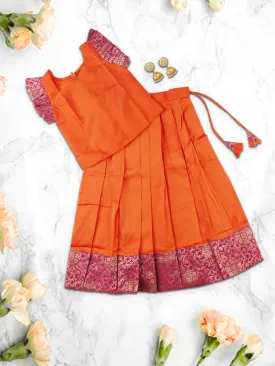 Girls Elegant Pattu Pavadai set Orange with Cherry  - GPS05