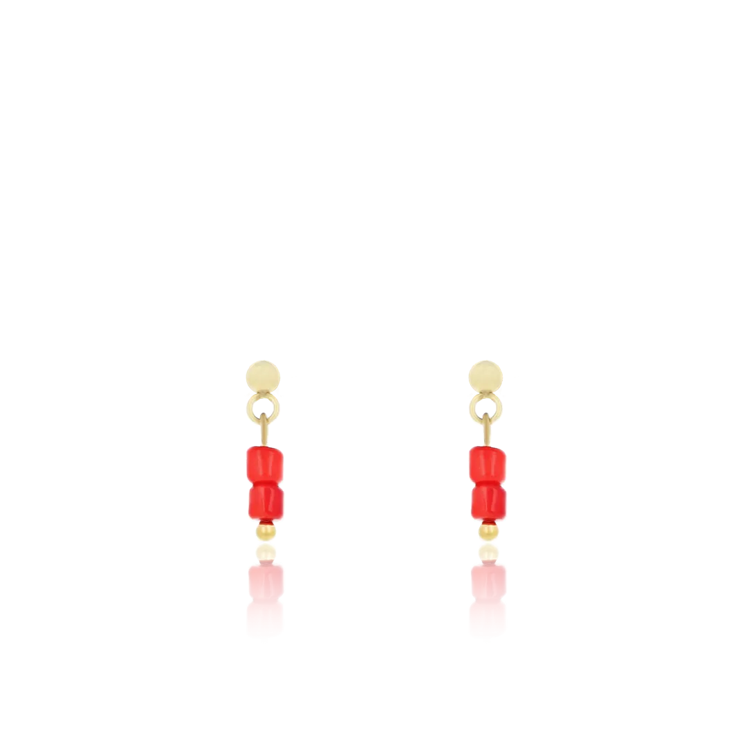 Gold coloured/red stud earrings with red beads