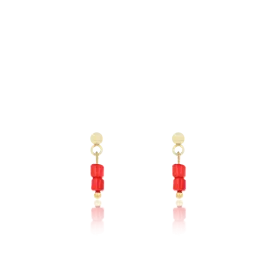 Gold coloured/red stud earrings with red beads