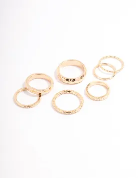 Gold Multi Hammered Ring Pack