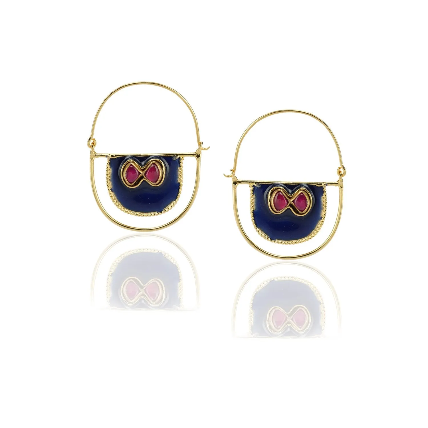 Gold Plated Panaash Red Kundan Enamel Hoop Earrings