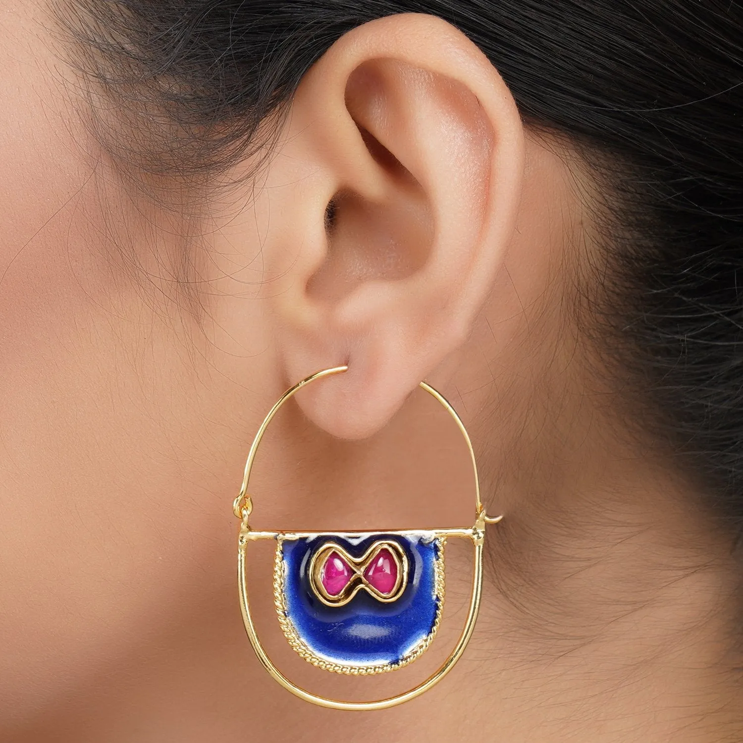 Gold Plated Panaash Red Kundan Enamel Hoop Earrings