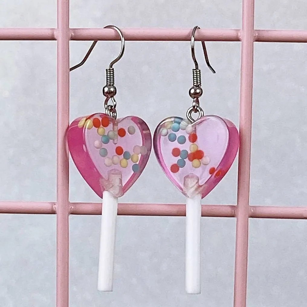 Heart Sprinkle Lollipop Earrings (4 Colors)