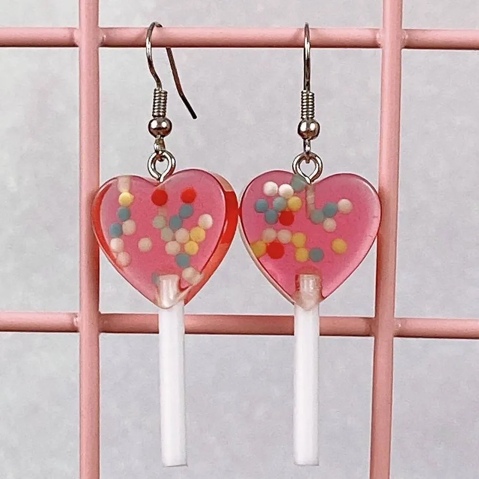 Heart Sprinkle Lollipop Earrings (4 Colors)