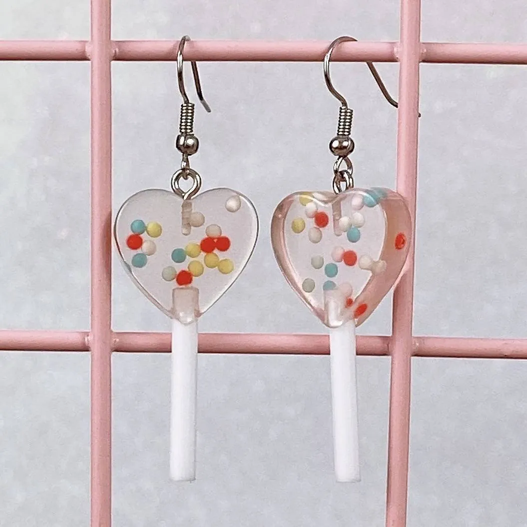 Heart Sprinkle Lollipop Earrings (4 Colors)