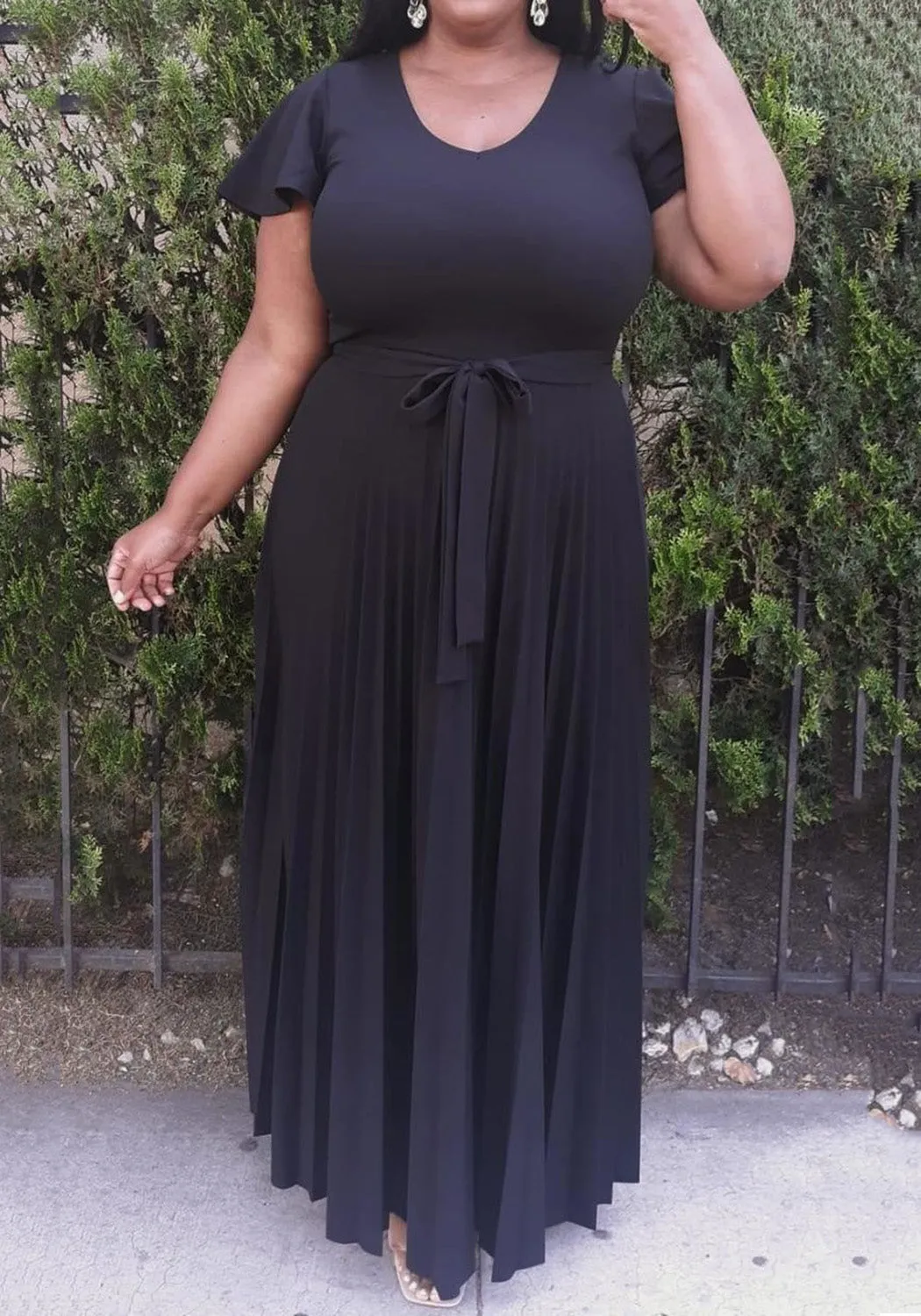 Hi Curvy Plus Size Women Pleated Flare Maxi Dress