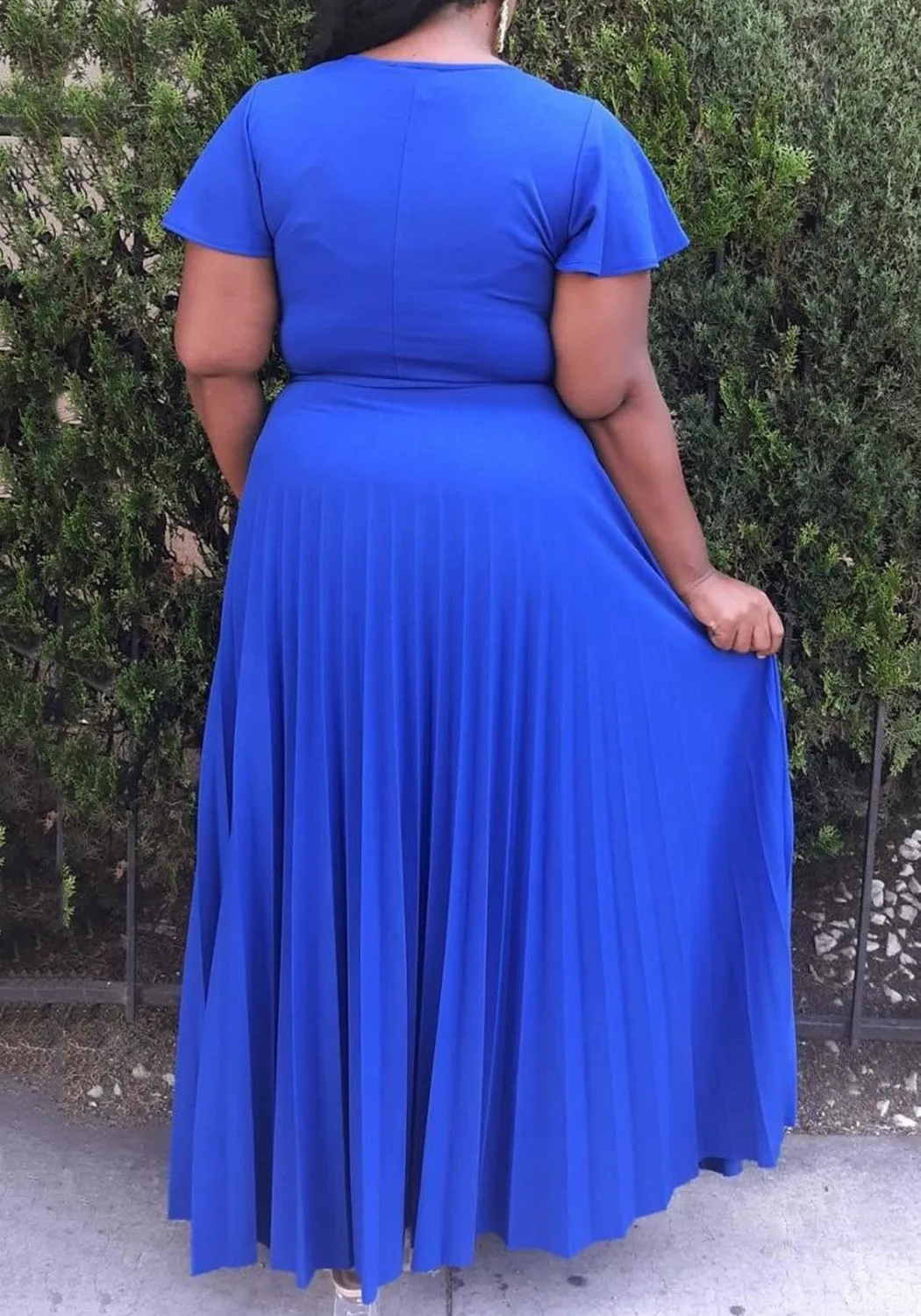 Hi Curvy Plus Size Women Pleated Flare Maxi Dress