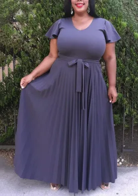 Hi Curvy Plus Size Women Pleated Flare Maxi Dress